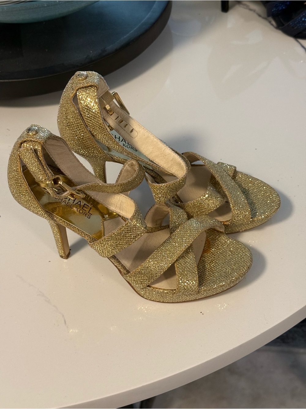 Michael Kors Gold Glitter Strappy High Heel Sandals